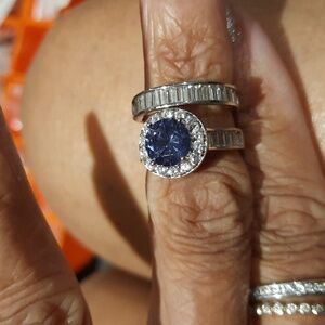 AUTHENTIC GENUINE Belle Luce CZ TANZANITE BAGUETTES WEDDING RING SET 6